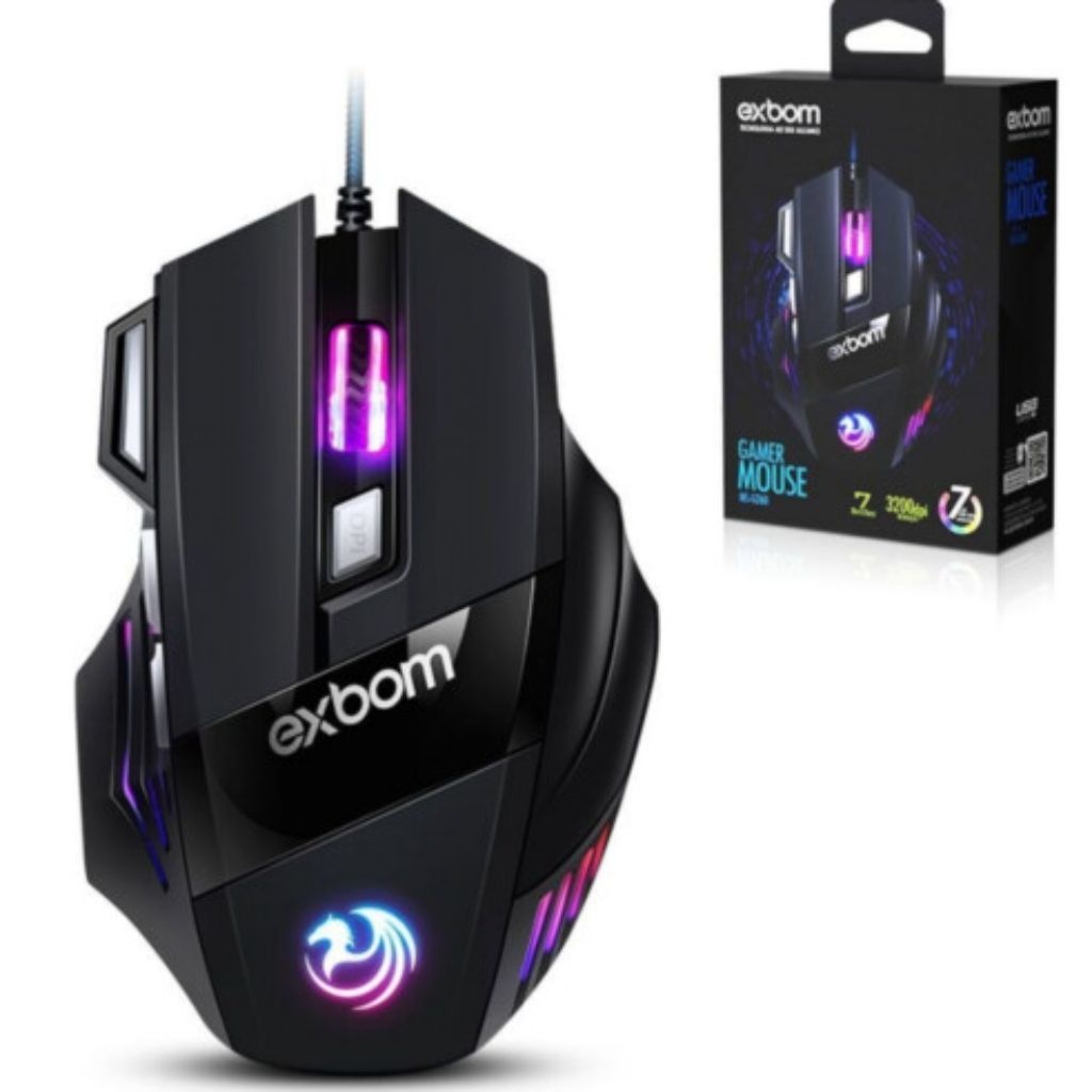 Mouse Gamer Para Jogo 2.400 DPI Óptico com LED RGB USB