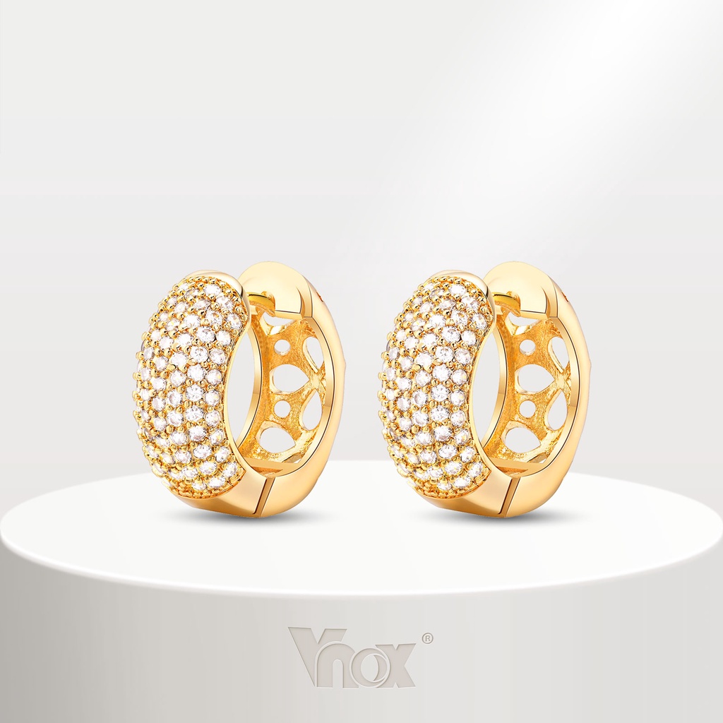 Brincos Redondos Hipoalergênicos Brilhantes De Zircônia De Ouro 18K Para Mulheres Homens , Jóias Cúbica Vnox em Oferta na Shopee