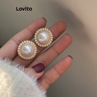 Lovito Brincos Elegantes de Pérolas com Agulha de Prata 925 e Design Nicho para Mulheres LFA05332 (Dourado)