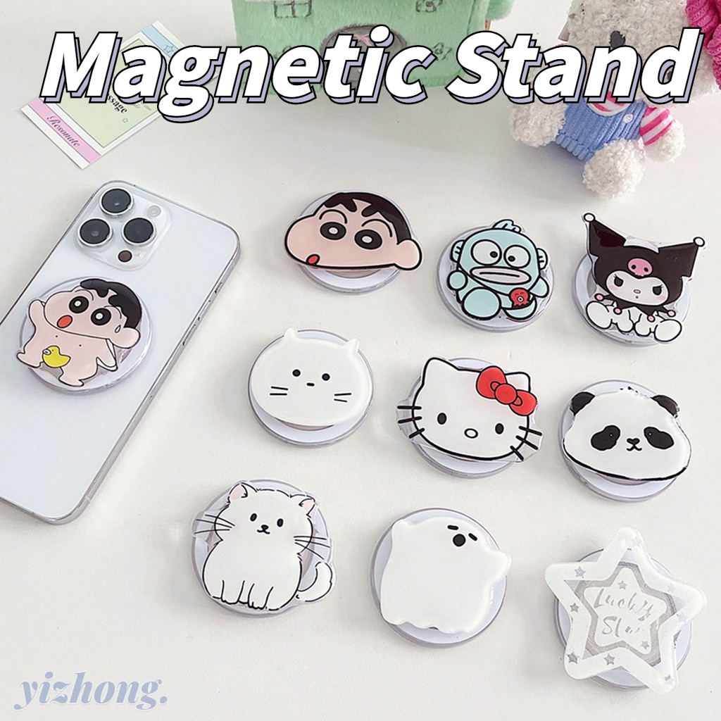 Suporte Dobrável Para Telefone Celular Magnética De Atração Airbag Kickstand Cartoon Hangyodon Hello Kitty Cat Foldable Stand For Naked Mobile Phone Magsafe Case Tablet Anti-drop PC Bracket