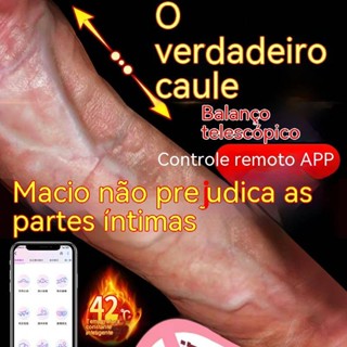 Penis de borracha com vibrador, vibrador telescópico feminino de aquecimento