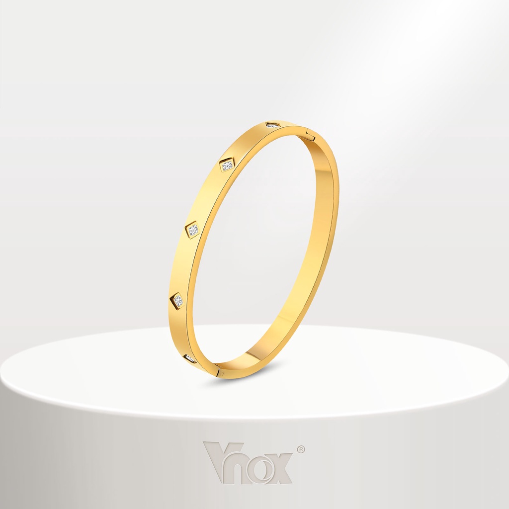 Vnox 18K Gold Plated Love Cubic Zirconia Bangle Crystal Bracelet , Festa De Casamento Natal Dia Dos Namorados Presentes De Aniversário Para Sua Namorada Irmã Filha