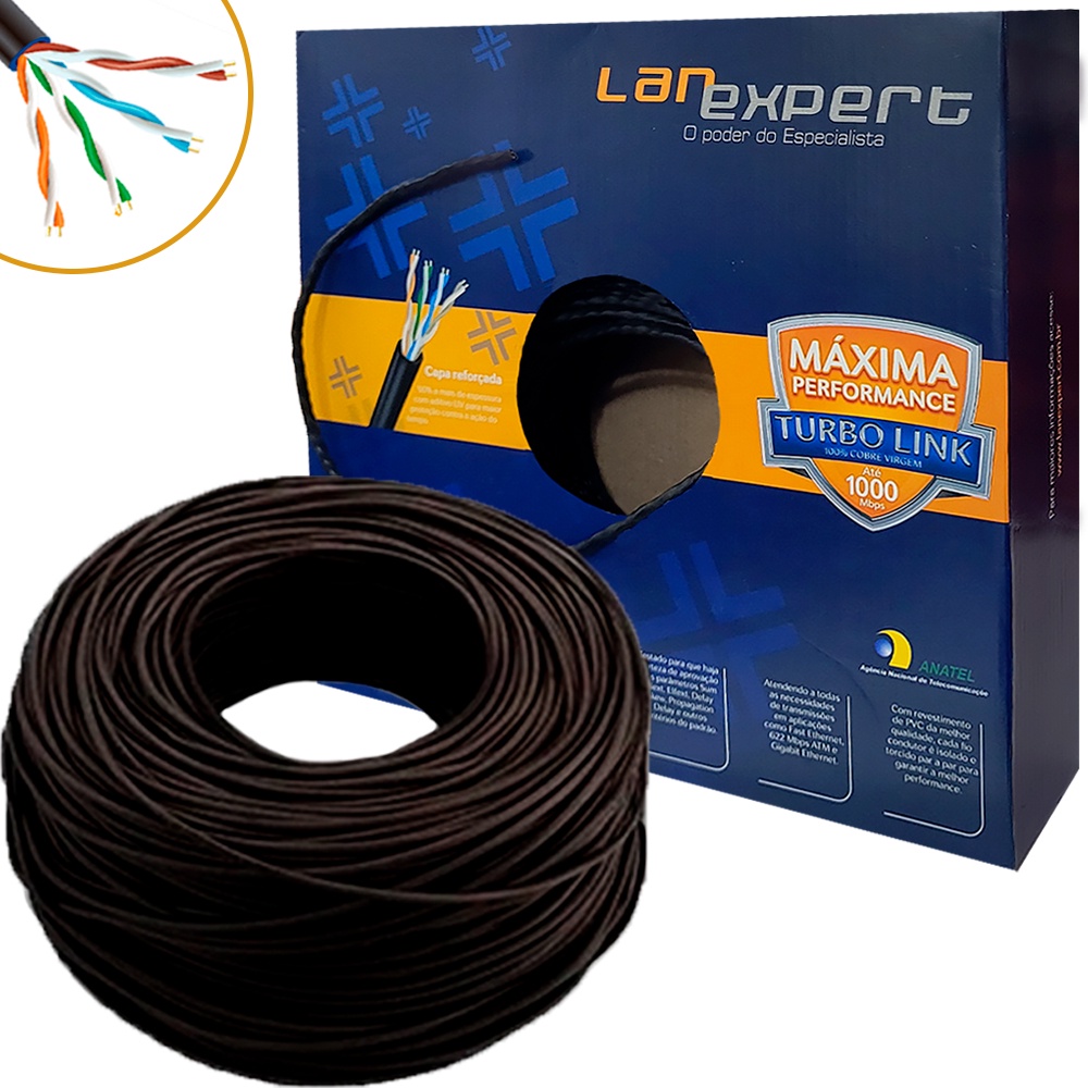 Cabo De Rede Lan Expert 100% Cobre 4 Pares Turbo Link Cat5e 100 Metros