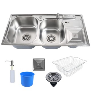 Cuba Gourmet Aço Inox Pia Dupla Para Cozinha Com Cesto Escorredor Lixeira Acessórios Completo 92 x 45 Cm
