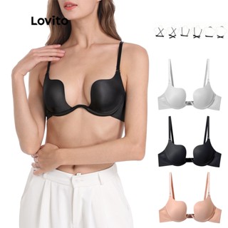 Lovito Sutiã Sexy Liso com Bojo Decote V Profundo L233L095 (Preto/Rosa/Branco)