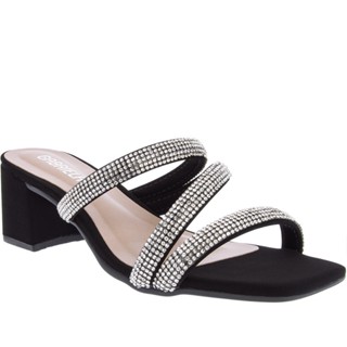 Tamanco Gabriela Salto Grosso Tiras Strass Nobuck Preto