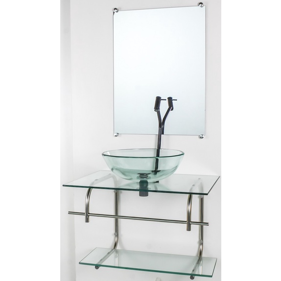 GABINETE DE VIDRO PARA BANHEIRO INOX 70CM CUBA REDONDA INCOLOR — imagem 2 de 2