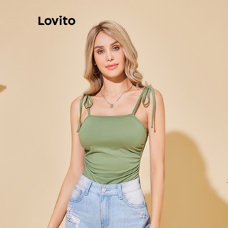 Lovito Bodysuit Casual com Babados Simples para Mulheres LBL06046 (Verde Militar)