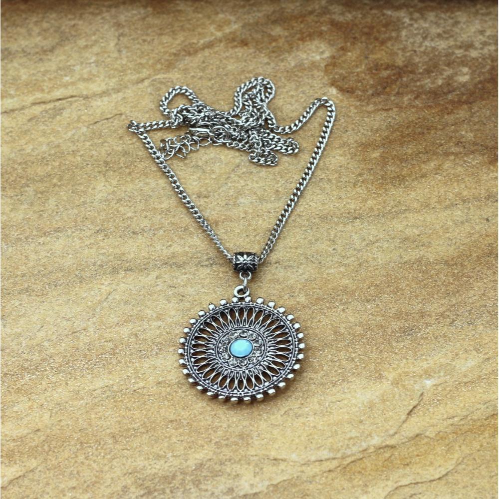 Colar Mandala de Strass Turquesa Bijuterias Femininas