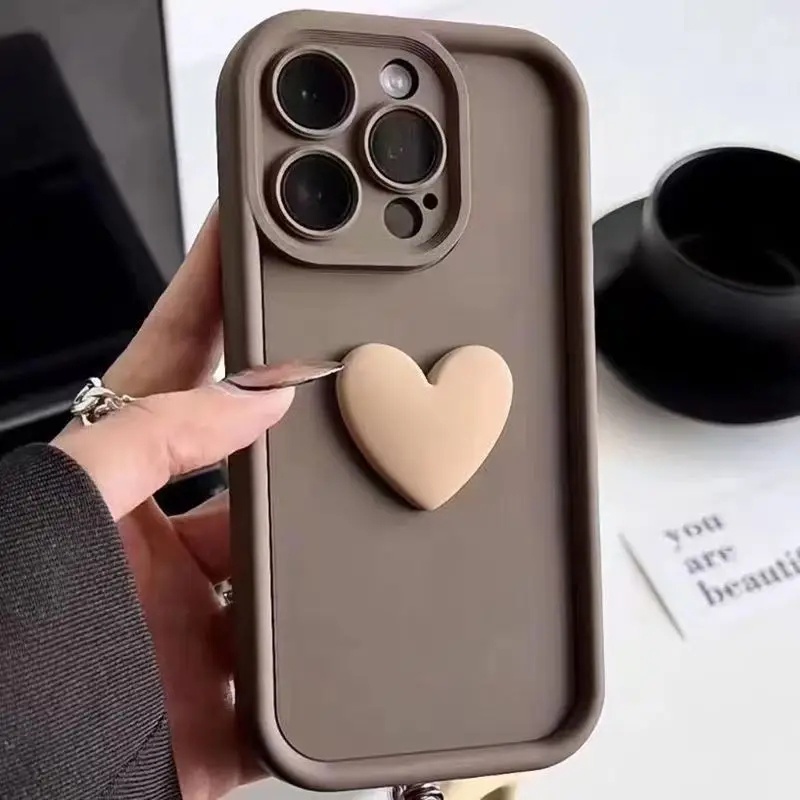 Capa De Silicone Para Telefone INS 3D Love Heart iPhone 15 Pro Max Capas 14 13 12 11 XS XR 7 8 Mais Doce À Prova De Choque