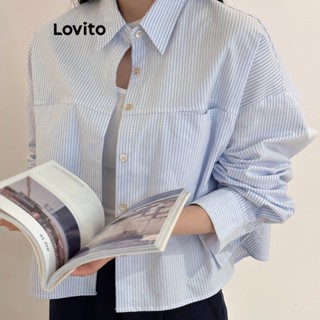 Lovito Blusa Casual De Botão Liso Para Mulheres LNA36130 (Azul Claro)