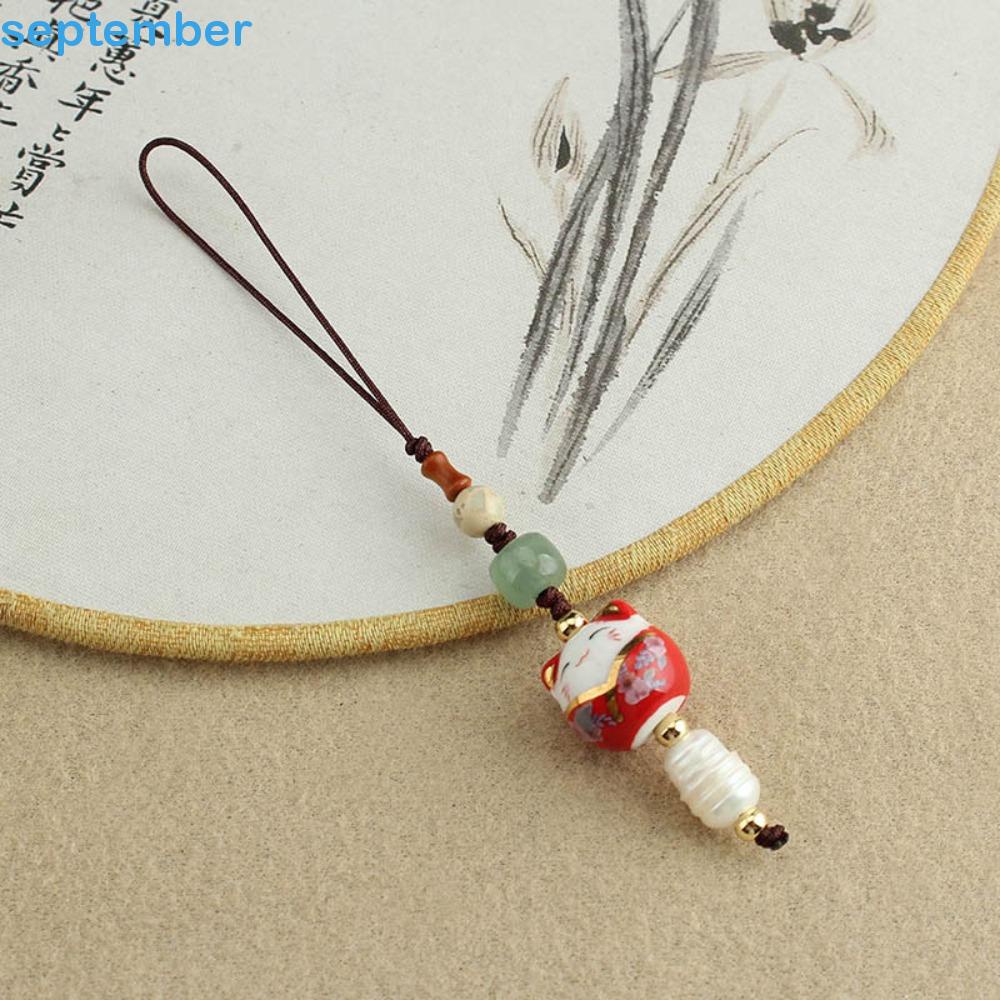 Septembrob Correntes De Chaves Cerâmicas Lovely Retro Lucky Blessing Chinese Style Making Accessories Keychain Componentes Para Telefones Celulares Lanyard