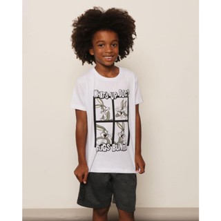 Camiseta Infantil Warner Estampa Pernalonga Manga Curta Branca