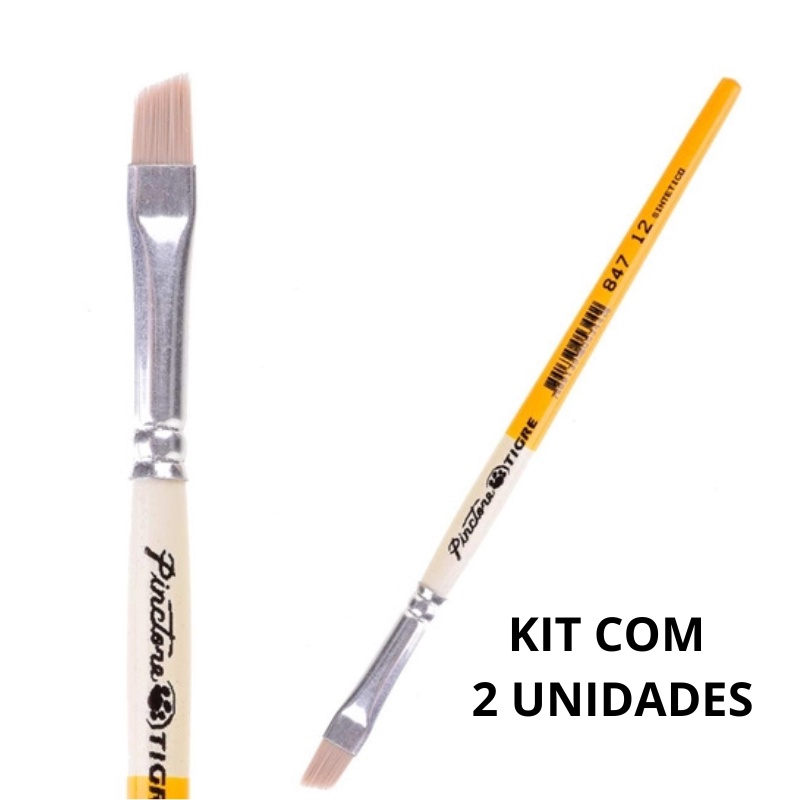 Kit com 2 Pincéis Sintético 847-12 Tigre Pintura Pincel Artesanato Ponta Fina Nylon