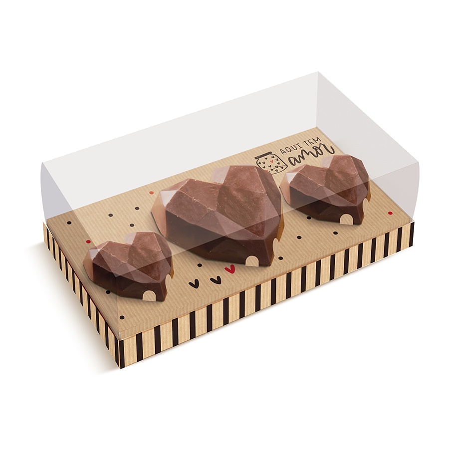 Caixa para Coração Lapidado 200g /18g / 18g - Kraft Doçura - 06 Unidades - Cromus
