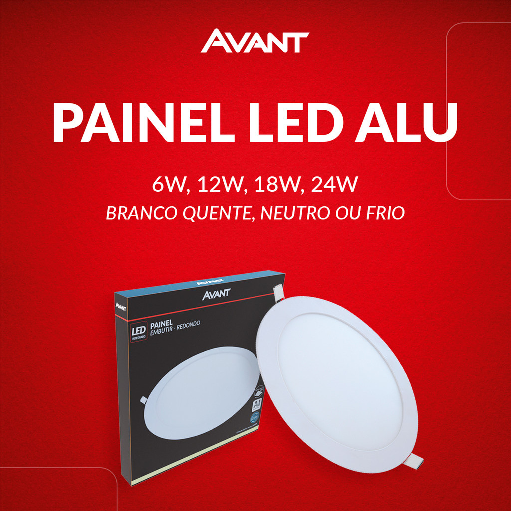 Painel Led Alumínio Redondo Embutir 6w 12w 18w 24w Luz Branco Quente/Neutro/Frio 110v/220v Bivolt Luminária Branco Avant em Oferta na Shopee