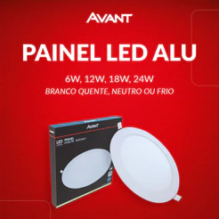 Painel Led Alumínio Redondo Embutir 6w 12w 18w 24w Luz Branco Quente/Neutro/Frio 110v/220v Bivolt Luminária Branco Avant