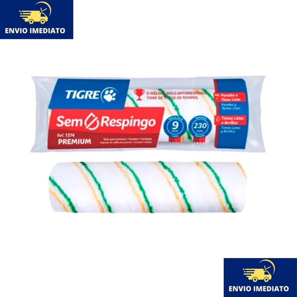 Rolo Anti Respingo Lã Sintética 1375 Tigre ideal para tintas acrílicas e látex em Oferta na Shopee