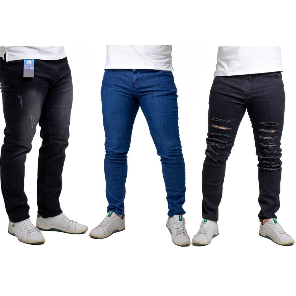 Kit 3 Calça Slim Jeans Masculino Denim Lycra Elastano Tradicional Trabalho Tam 36 ao 48.
