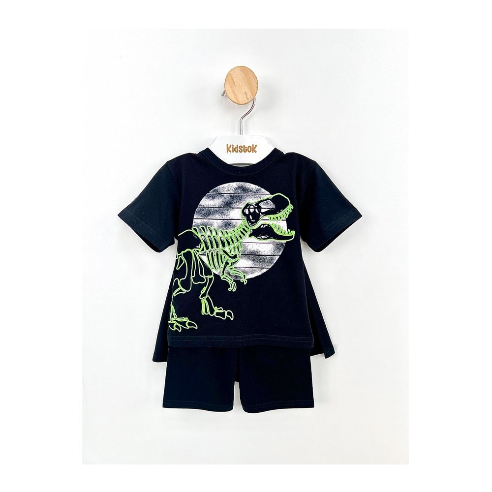 Pijama Menino Camiseta e Bermuda Dino Esqueleto Capa - Kyly