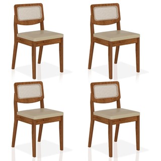 Kit 4 Cadeiras Sextavada Bari Freijó/corino Bege - Móveis Arapongas em Oferta na Shopee
