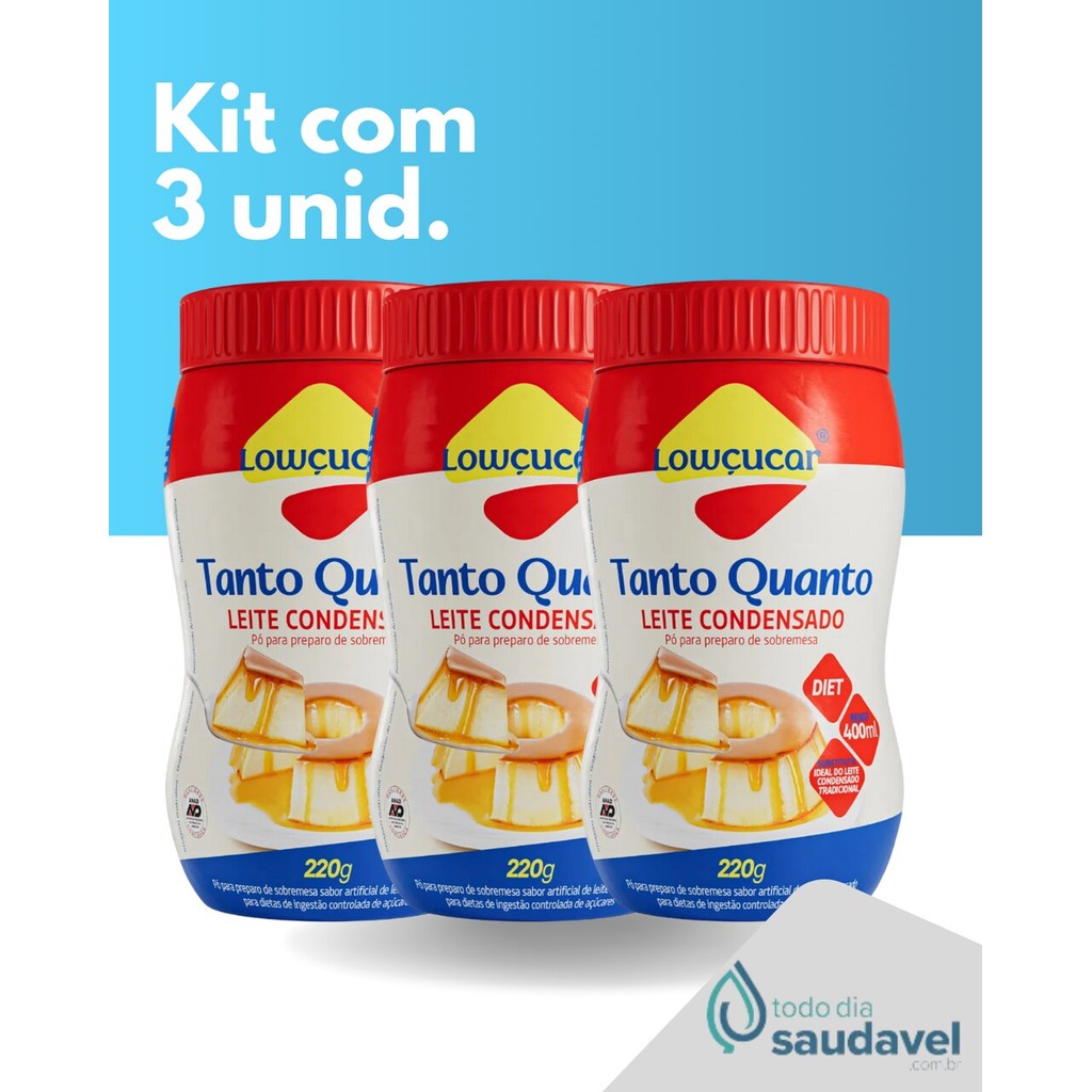 Kit com 3 Leite Condensado em Pó Tanto Quanto Dietético Zero Glúten, Doces Diet, Anad, Lowçucar 220g