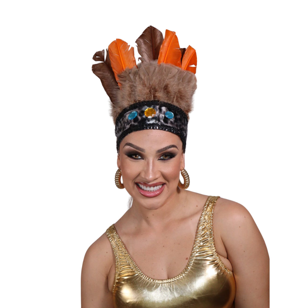 Tiara De Cocar Indio Carnaval Feita A Mão Luxo Fantasia