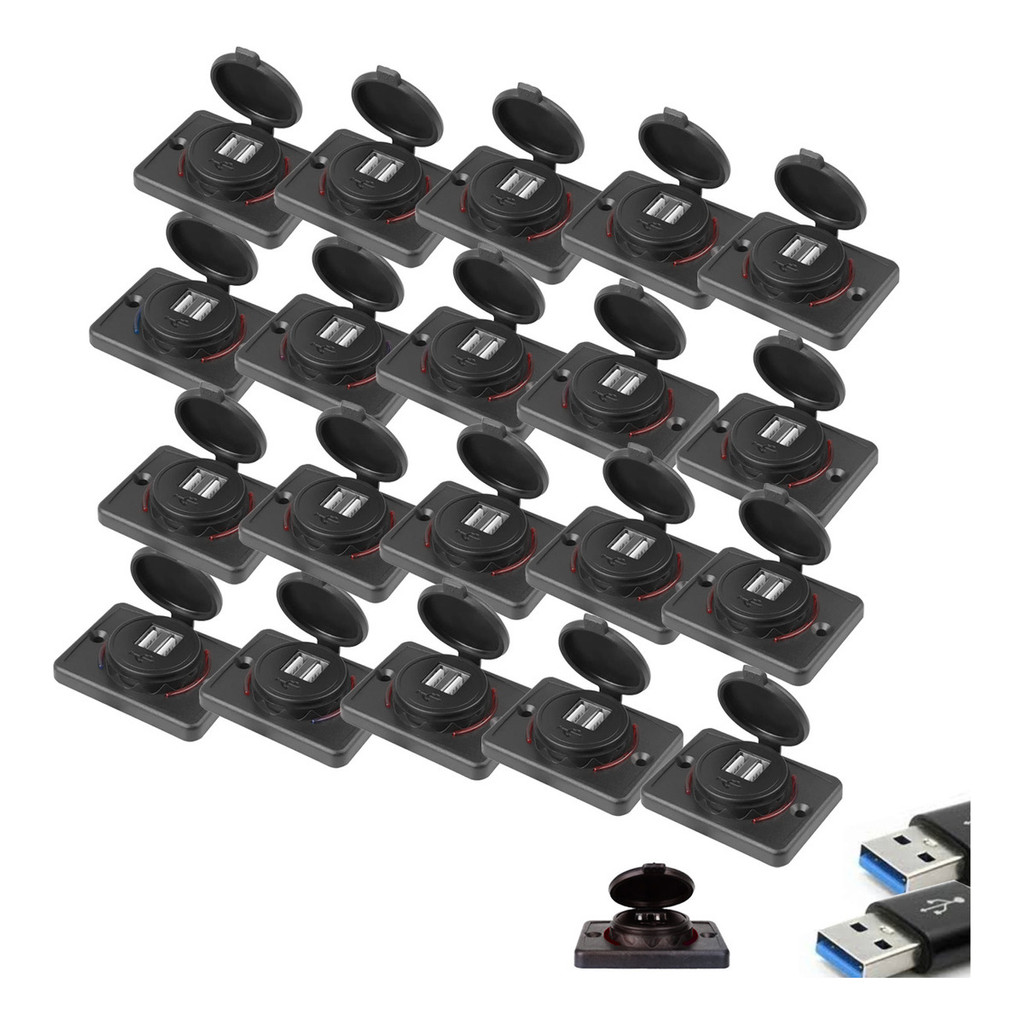 20 Adaptador Tomada Usb Duplo 5a Carregador  12/24v Onibus