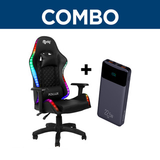 COMBO - Cadeira Gamer Ergonômica Pollux, CH08BKRGB + Power bank ELG Carregador Portátil 10.200mah em Oferta na Shopee