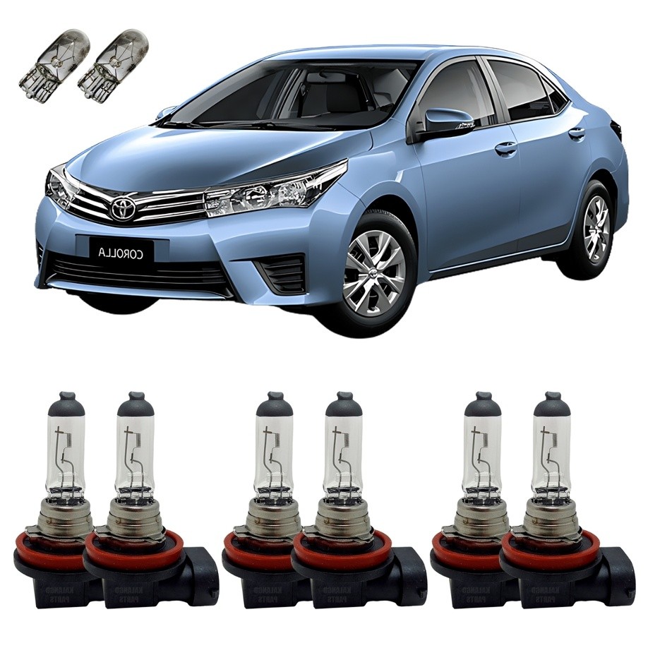 Kit Lâmpadas Halógenas Toyota Corolla 2015 A 2017 Alto Baixo Milha 3200K + Pingo T10