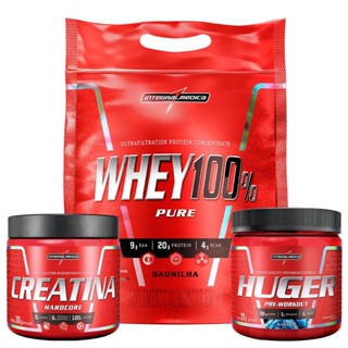 Kit Whey 100% 900g Pouch Baunilha + Creatina 100% Pura 300g + Huger 320g em Oferta na Shopee