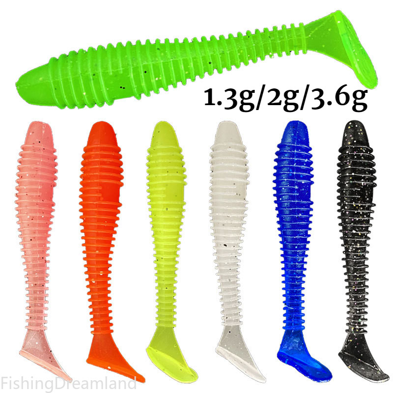 10 pçs T-tail rosqueado espiral isca macia peixe macio verme isca falsa isca falsa isca falsa
