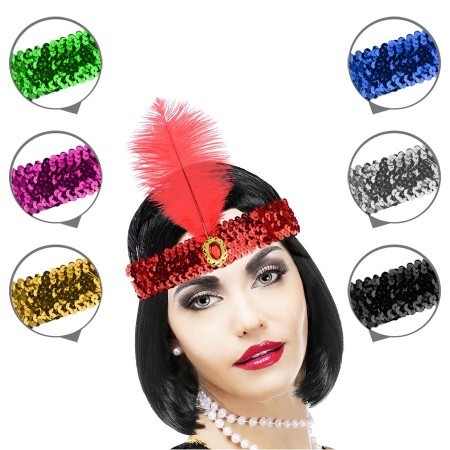 Tiara Melindrosa de paete com penas naturais Festa Carnaval Diversas Cores