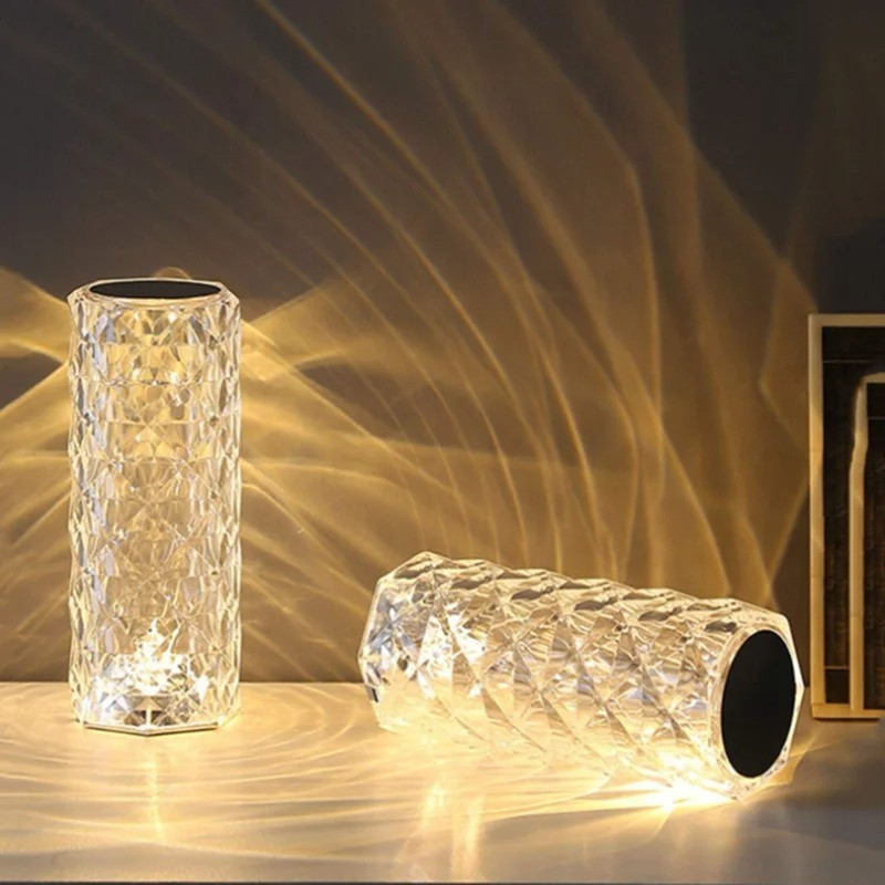 Abajur Cristal Luminária Led 3 cor Touch Luminária Mesa Jantar Quarto Recarregável USB Luz Suave Decorar Toque Sensível