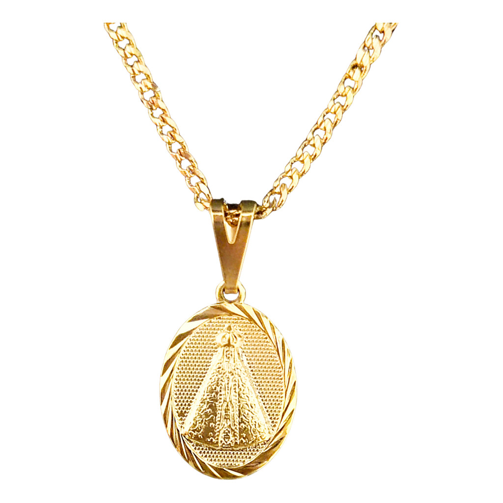 Corrente Nossa Senhora Aparecida Banhado A Ouro 18k Unissex