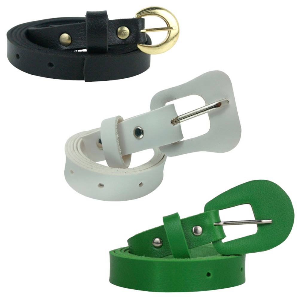 Combo 3 Cintos Feminino De Couro PU, Contém 1 Cinto Preto Com Fivela Delicada Redonda Dourada, 1 Cinto Branco Fivela Violão Com Passante Ajustável E Cinto Fivela Meia Lua Com Passante, Fácil De Combinar, Versátil, Vestido, Saia, Calças