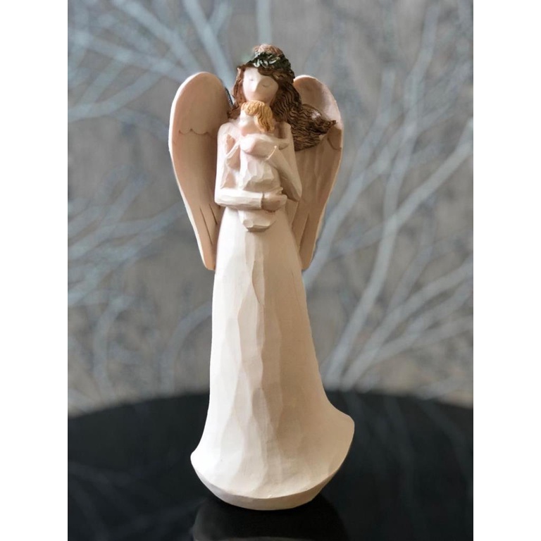 Anjo Bebe No Colo Com Coroa Verde Resina 24x9 em Oferta na Shopee