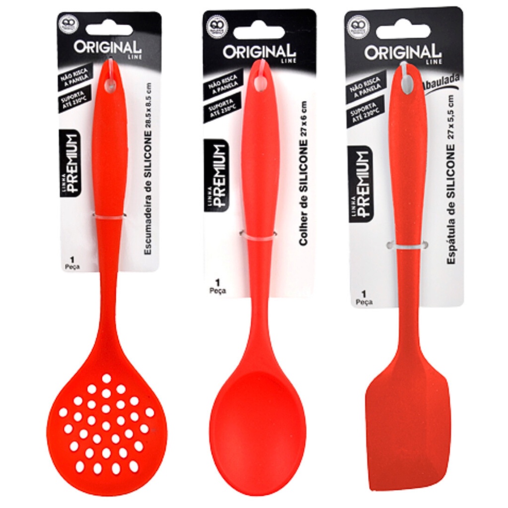 Cozinha mesa silicone colher espatula escumadeira vermelha