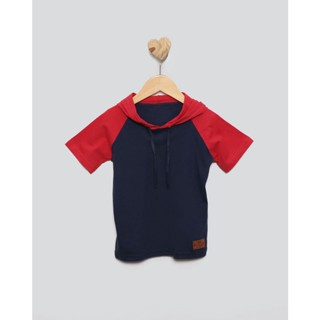 Camiseta Bebê Manga Curta Raglan Com Capuz Marinho