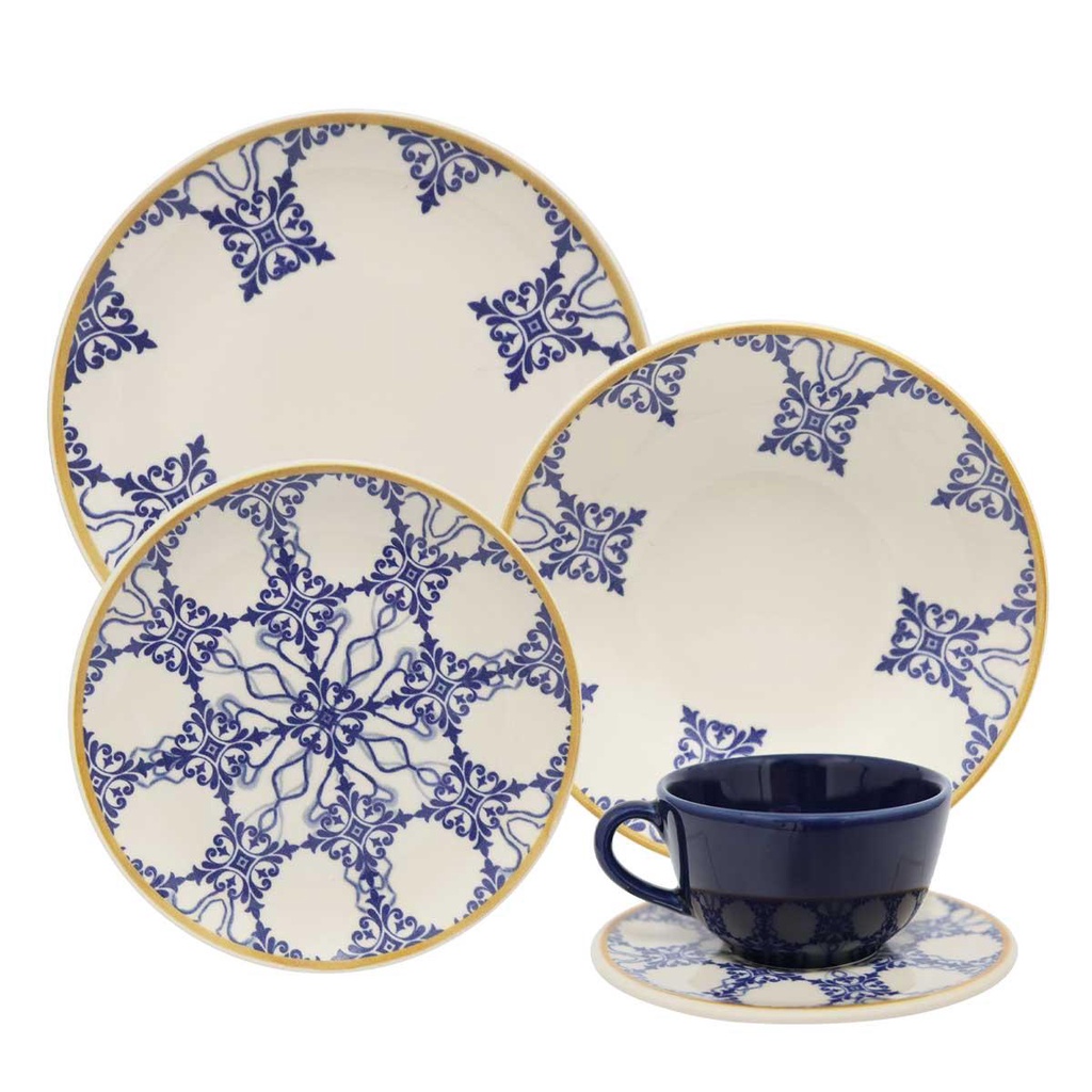 Aparelho de Jantar e Chá 30 Peças Oxford Unni Azulejo Português - Home & Living