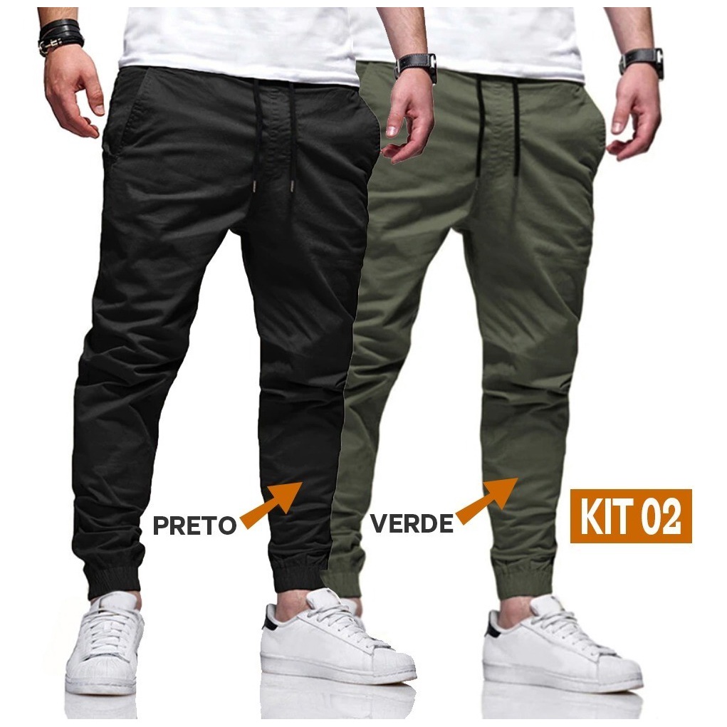 Kit 2 Calça Jogger Jeans Skinny Masculina Com Punho Elastico
