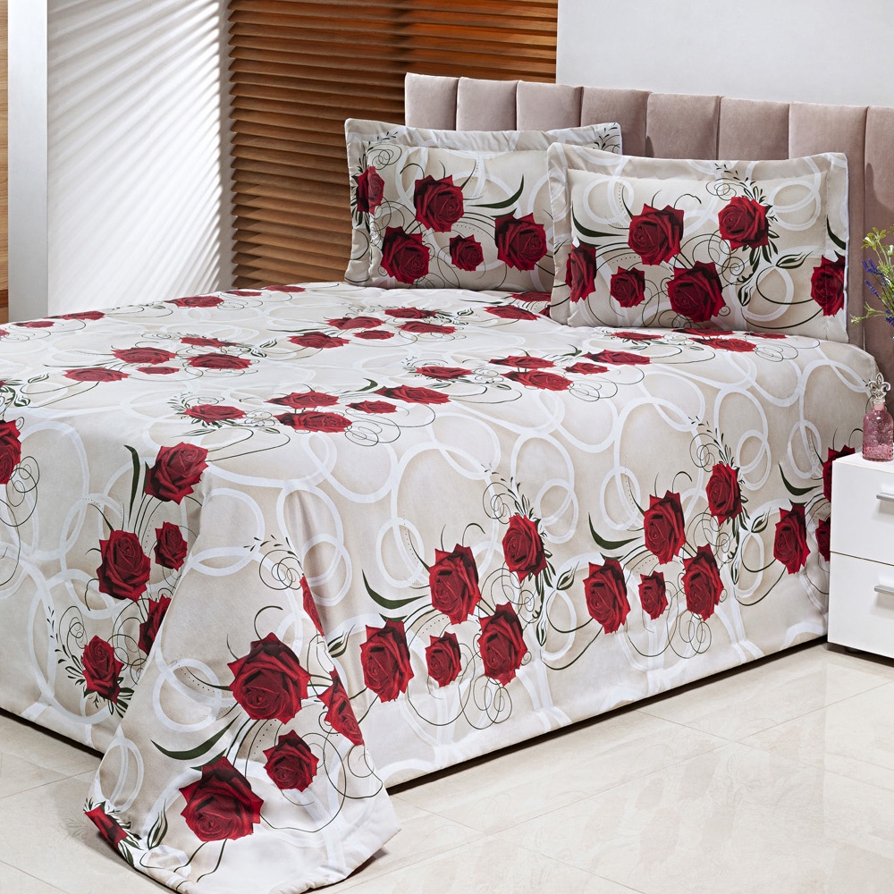 Cobre Leito Bella Rosas Casal Queen SEM Enchimento de Manta 03 Peças 160 fios