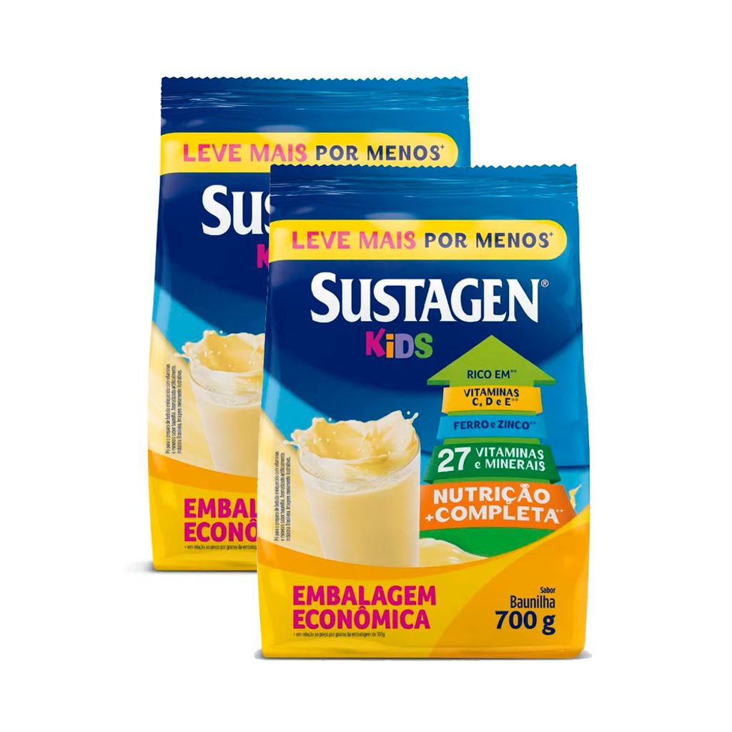 Complemento Alimentar Sustagen Kids Sabor Baunilha Sachê 700g | Kit com duas unidades