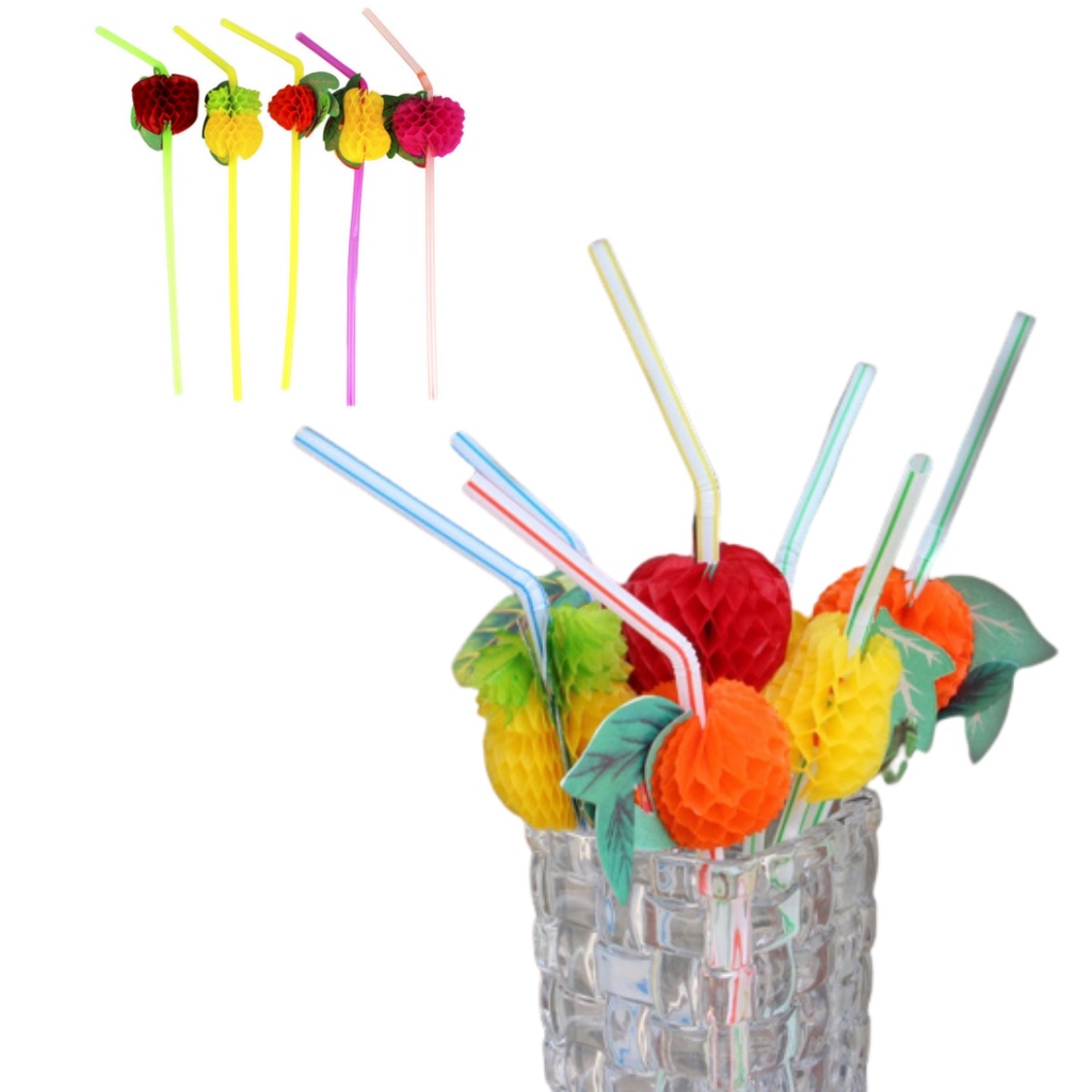 Canudos Frutas Tropical 3D 36-180 UNIDADES em Oferta na Shopee