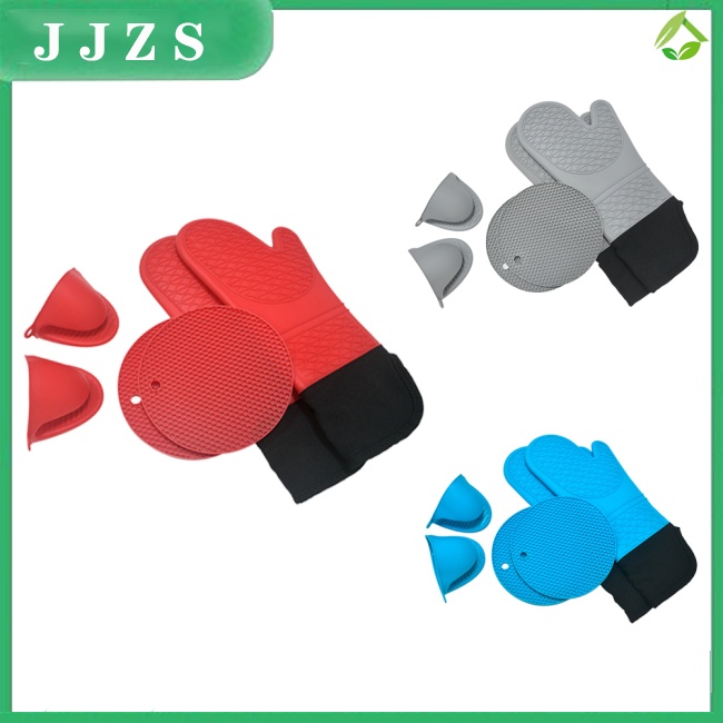 JJZS 6pcs Conjunto De Mittens De Silicone Para Forno De Cozinha Mini Luvas De Resistentes Ao Calor Suportes Panelas