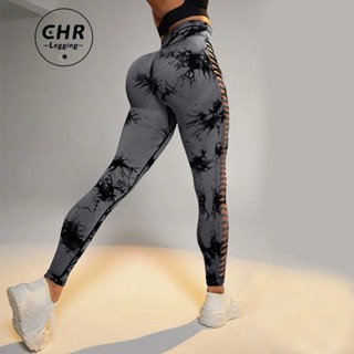 CHR Tie Dye Hollow Out Sweatpants Calças De Yoga Esticadas Femininas De Ginástica Sexy