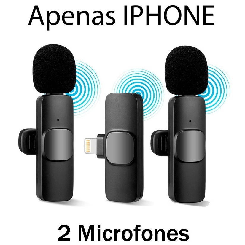 Microfone Lapela Para Celular 2 em 1 Wireless Sem Fio Compatível IOS
