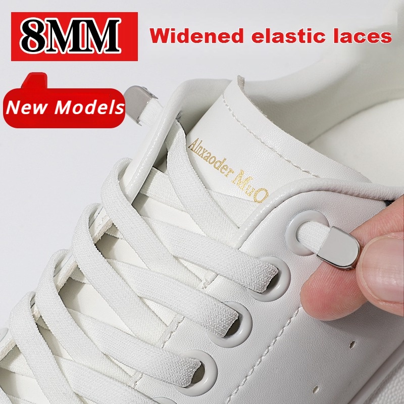 Sem Gravata Sapatos Para Novos De 8MM Com Atacadores Elásticos Planos Sapatilhas Kids Adult Quick Shoelace Gravatas Acessórios