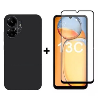 Kit 2em1 Compativel Com Xiaomi Redmi 13C - Capa Case Preta + Pelicula de Vidro Temperado 3D Full Cover