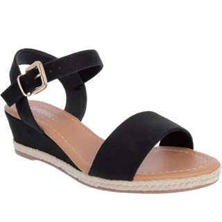 Sandália Espadrille Gabriela Anabela Fivela Camurça Preto